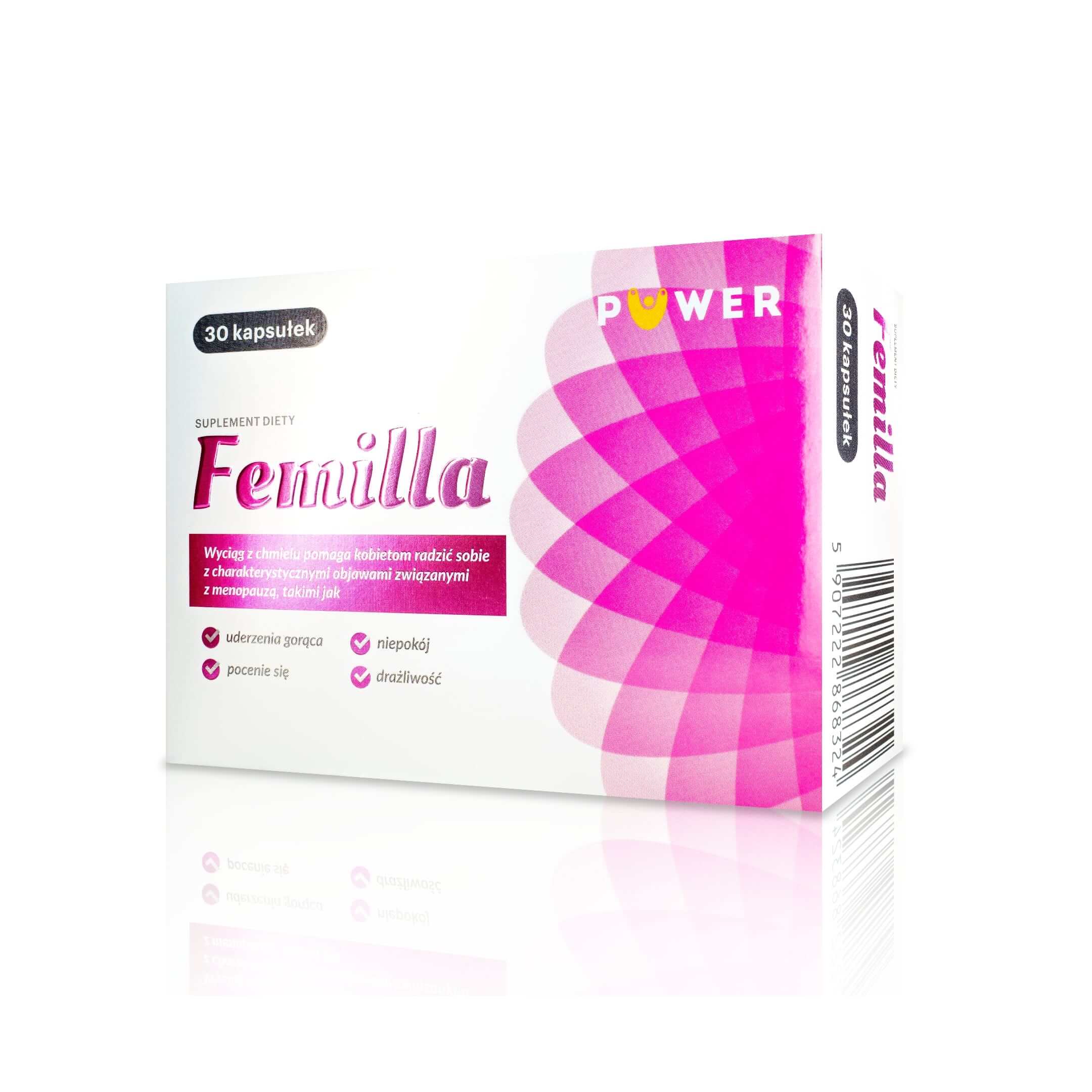 Femilla, tabletki ze składnikami łagodzącymi objawy menopauzy, 30 szt.