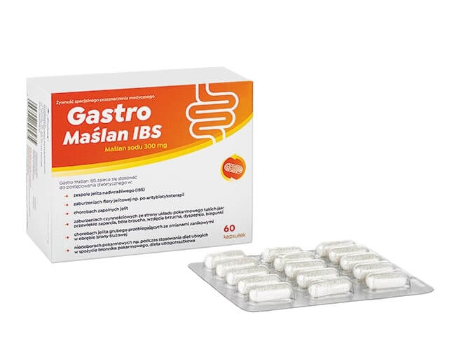 Gastro Maślan IBS, kapsułki ze składnikami wspierającymi prawidłową pracę jelit, 60 szt.