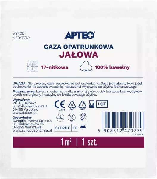 Gaza jałowa APTEO, 17-nitkowa, 1 m2, 1 szt.