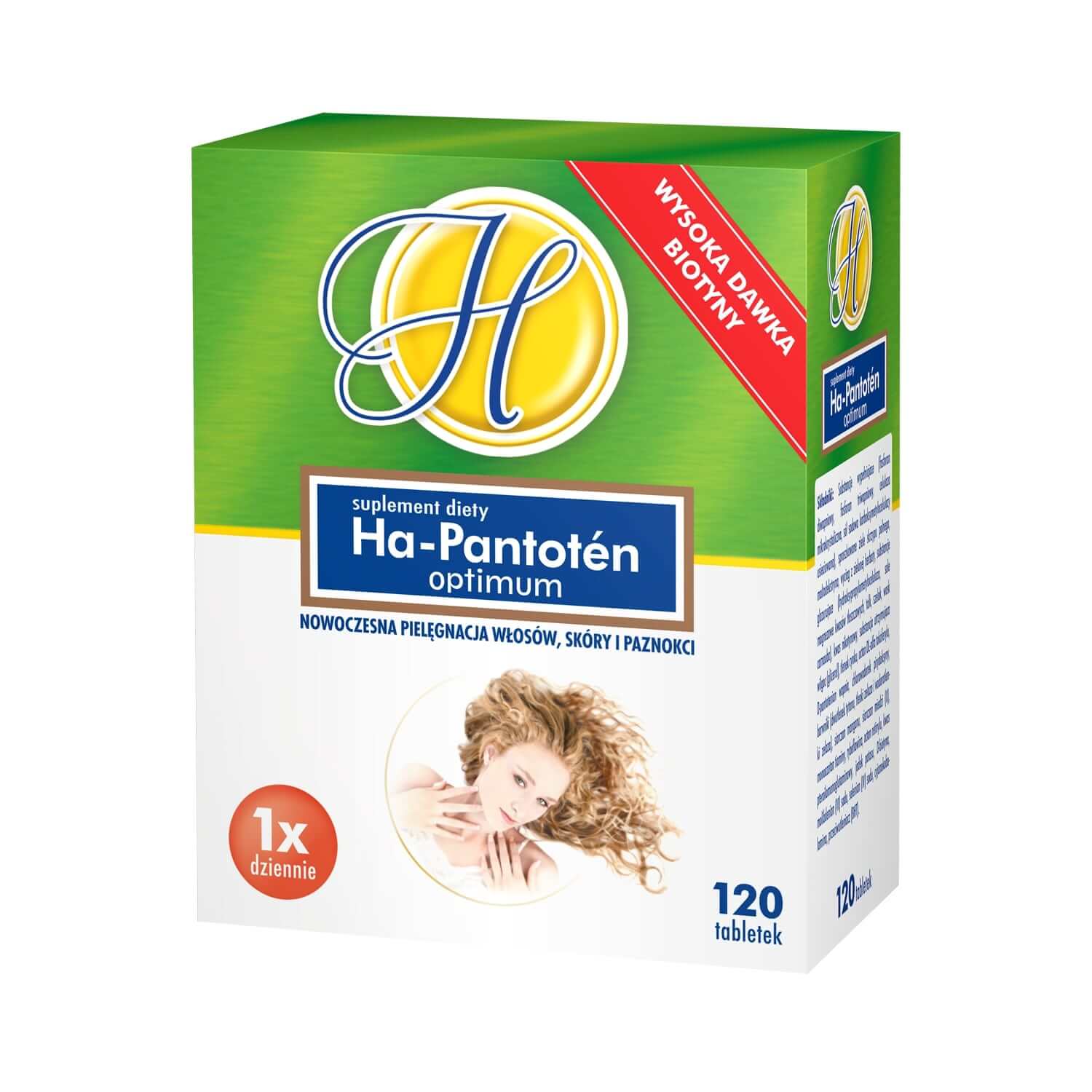 Ha-Pantoten Optimum, tabletki z witaminami i minerałami wzmacniającymi włosy, 120 szt.