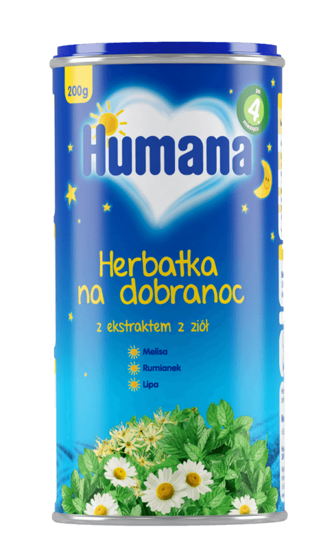 Humana Herbatka Na Dobranoc , kompozycja ziół zawierająca melisę, rumianek, lipę dla niemowląt, 200 g