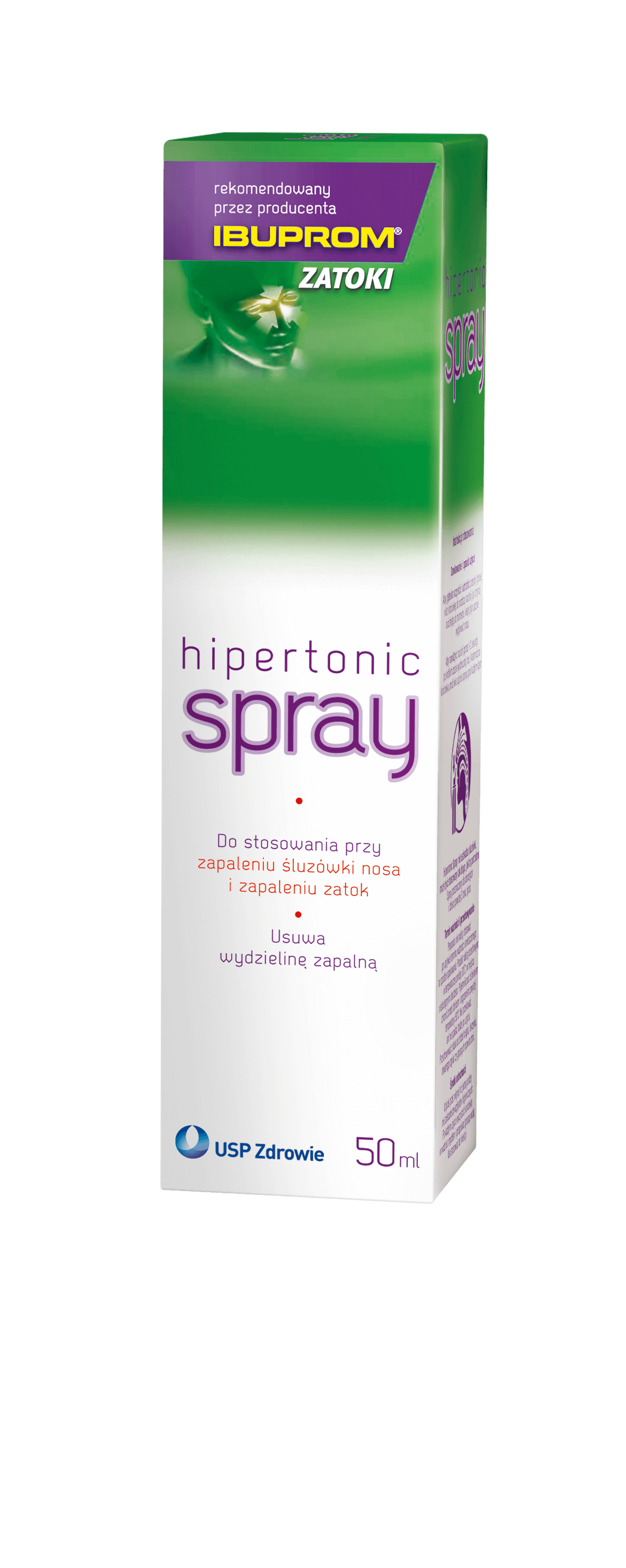 Ibuprom Zatoki Hipertonic, aerozol usuwający wydzielnę przy zapaleniu śluzówki nosa i zatok, 50 ml