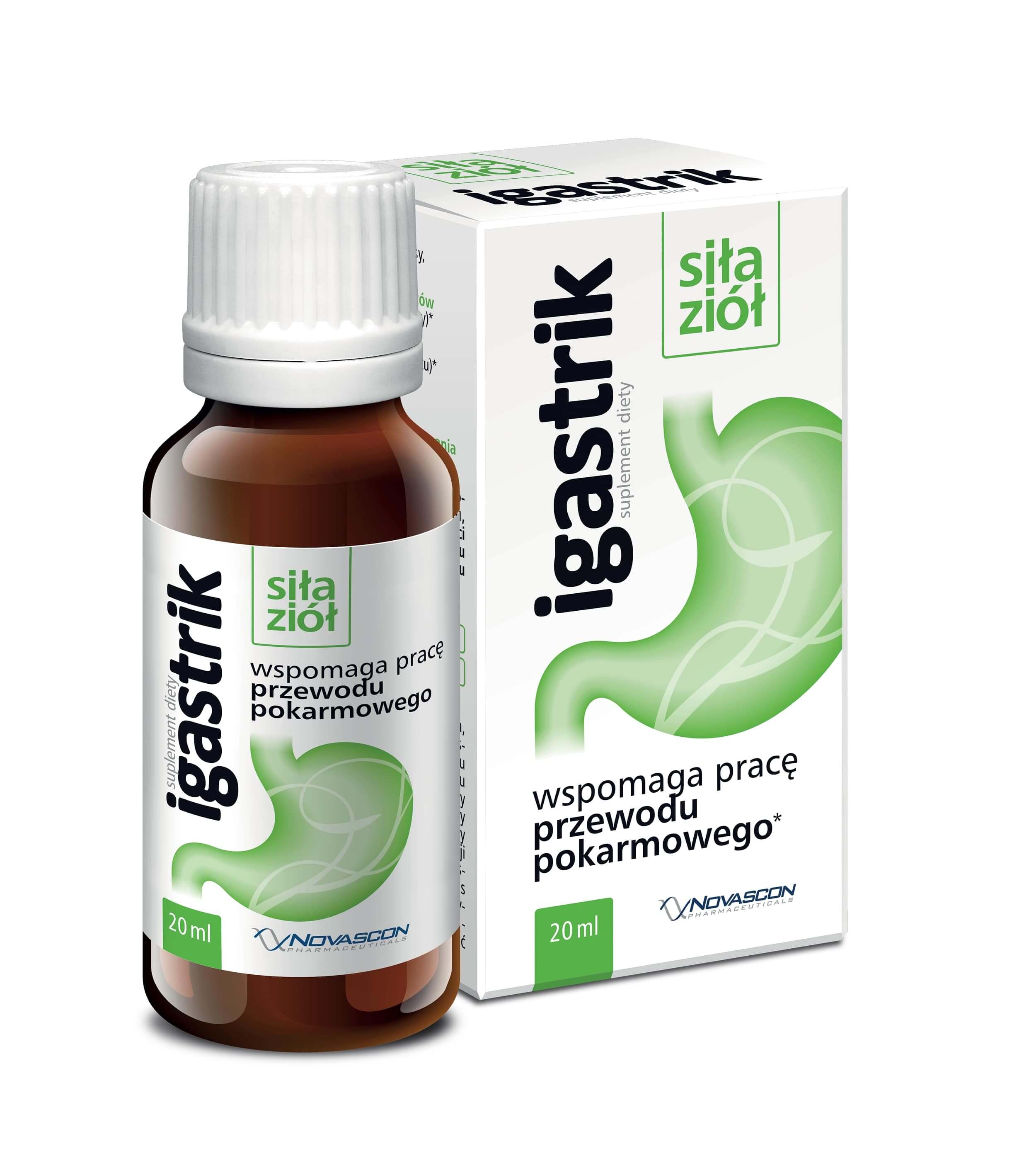 Igastrik , ziołowy preparat ze składnikami wspomagającymi pracę układu pokarmowego, 20 ml