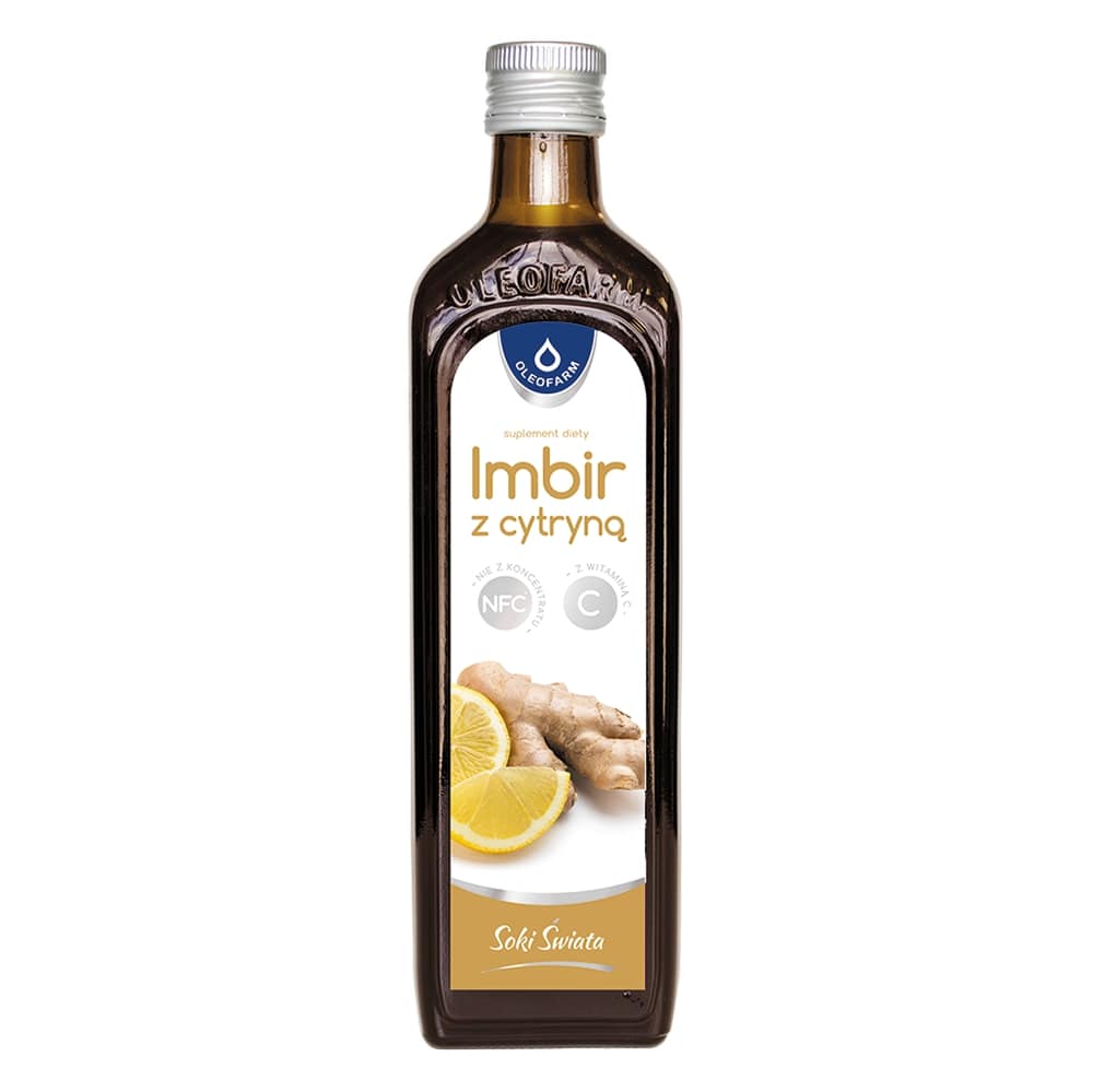 Imbir z cytryną z witaminą C, sok ze składnikami wspomagającymi odporność, 490 ml
