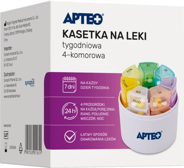 Kasetka na leki tygodniowa 4-komorowa, 1 szt.
