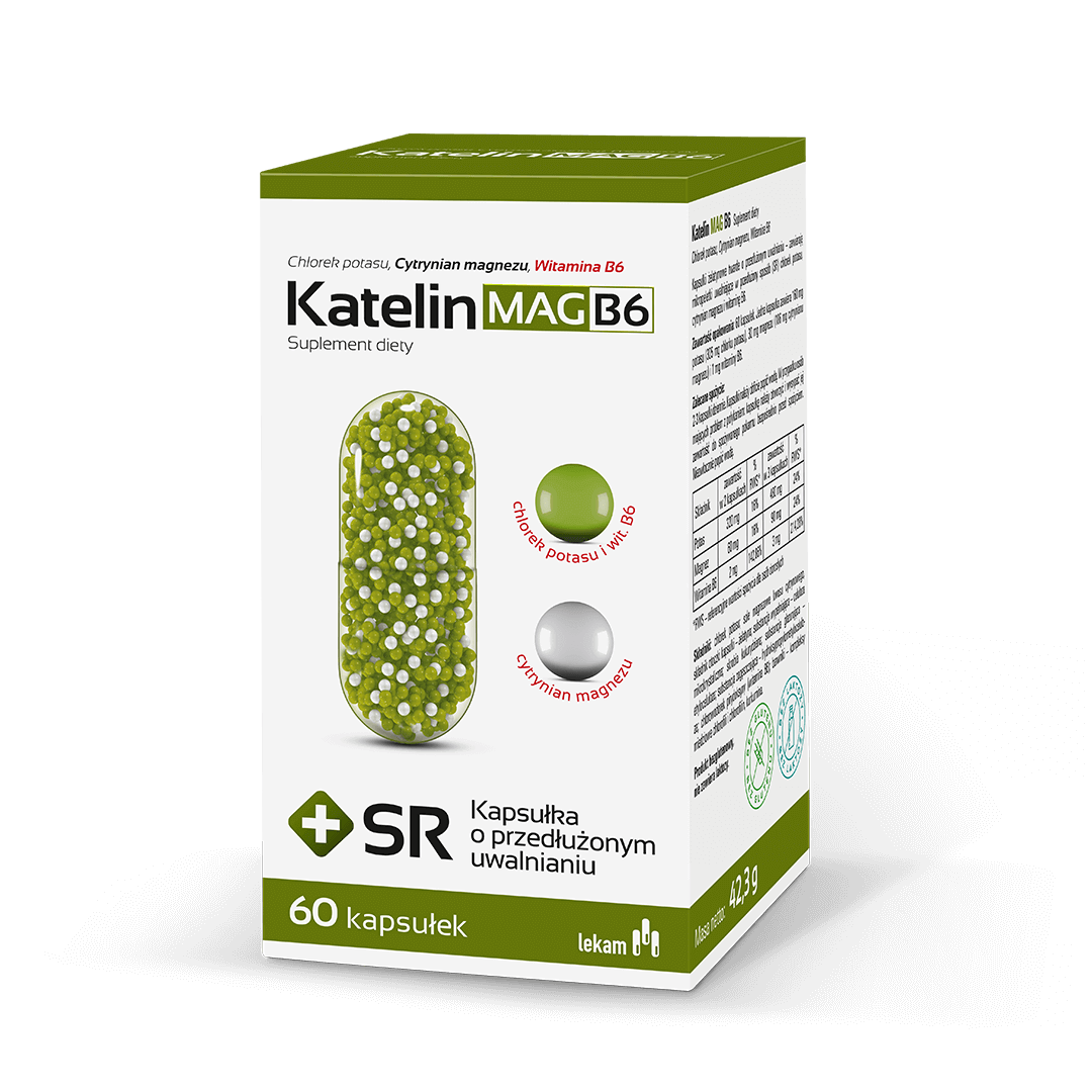 Katelin MAG B6, kapsułki ze składnikami wspomagającymi prawidłowe funkcjonowanie układu nerwowego i mięśniowego, 60 szt.