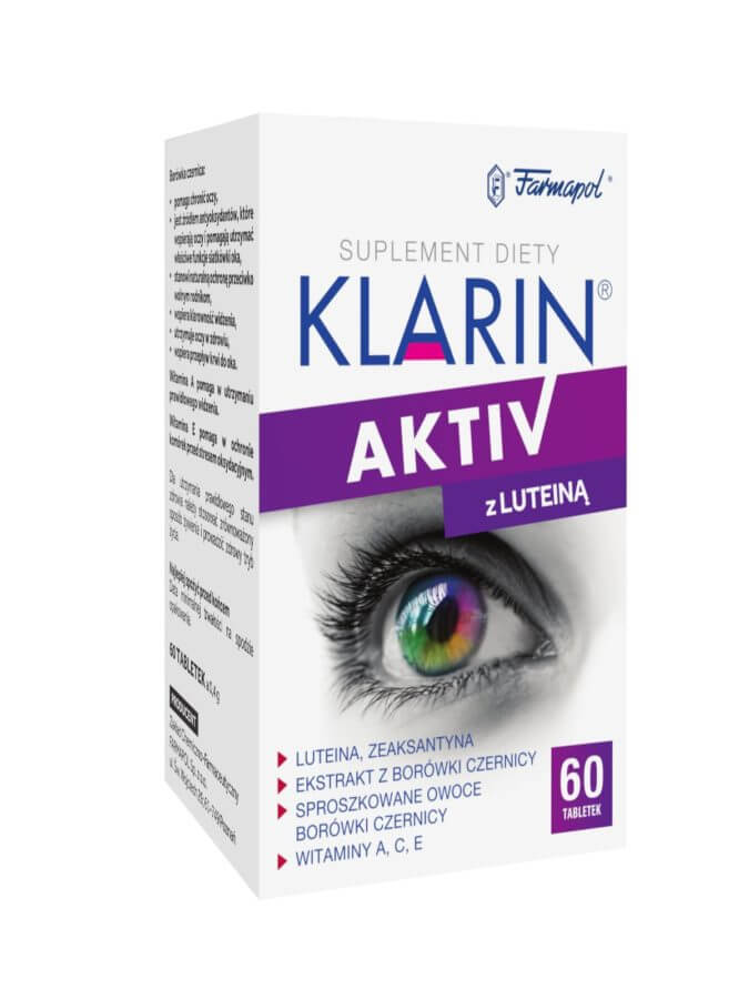 Klarin AKTIV, tabletki ze składnikami wspierającymi funkcjonowanie narządu wzroku z luteiną, 60 szt.