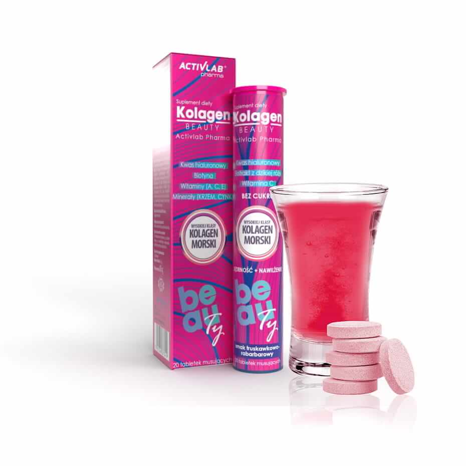 Kolagen Beauty, tabletki musujące o smaku truskawkowym z kolagenem morskim, 20 szt.