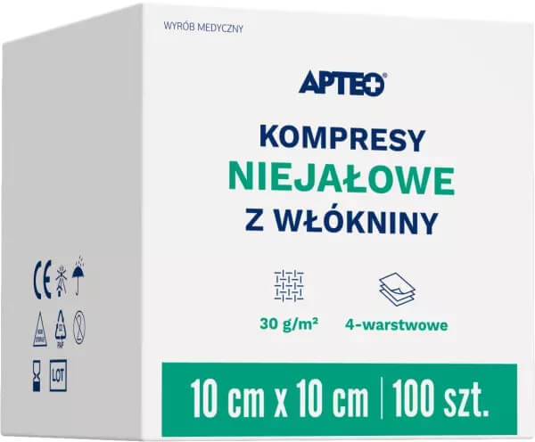 Kompresy APTEO CARE niejałowe z włókniny 10 x 10 cm, 100 szt.