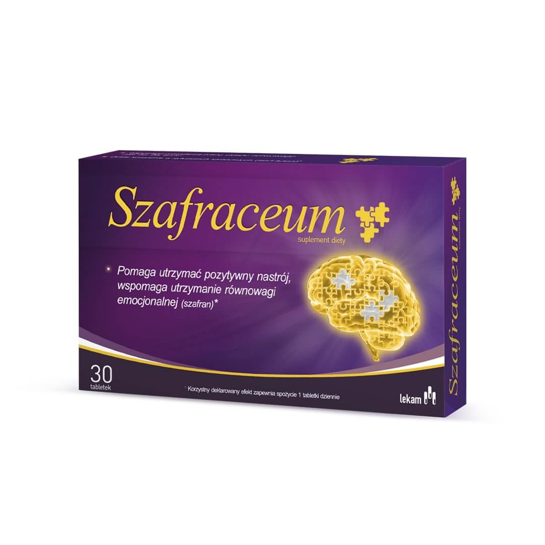 Szafraceum, tabletki powlekane ze składnikami pomagającymi utrzymać dobry nastrój, 30 szt.