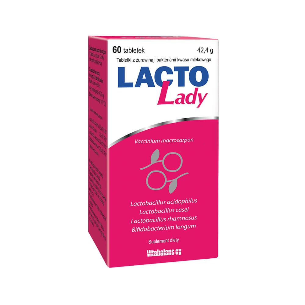 LactoLady , tabletki z żurawiną dla osób dbających o zdrowie dróg moczowych, 60 szt.