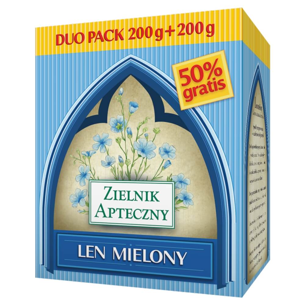 Len mielony, proszek wpływający na pracę żółądka i jelit, 200 g + 200 g