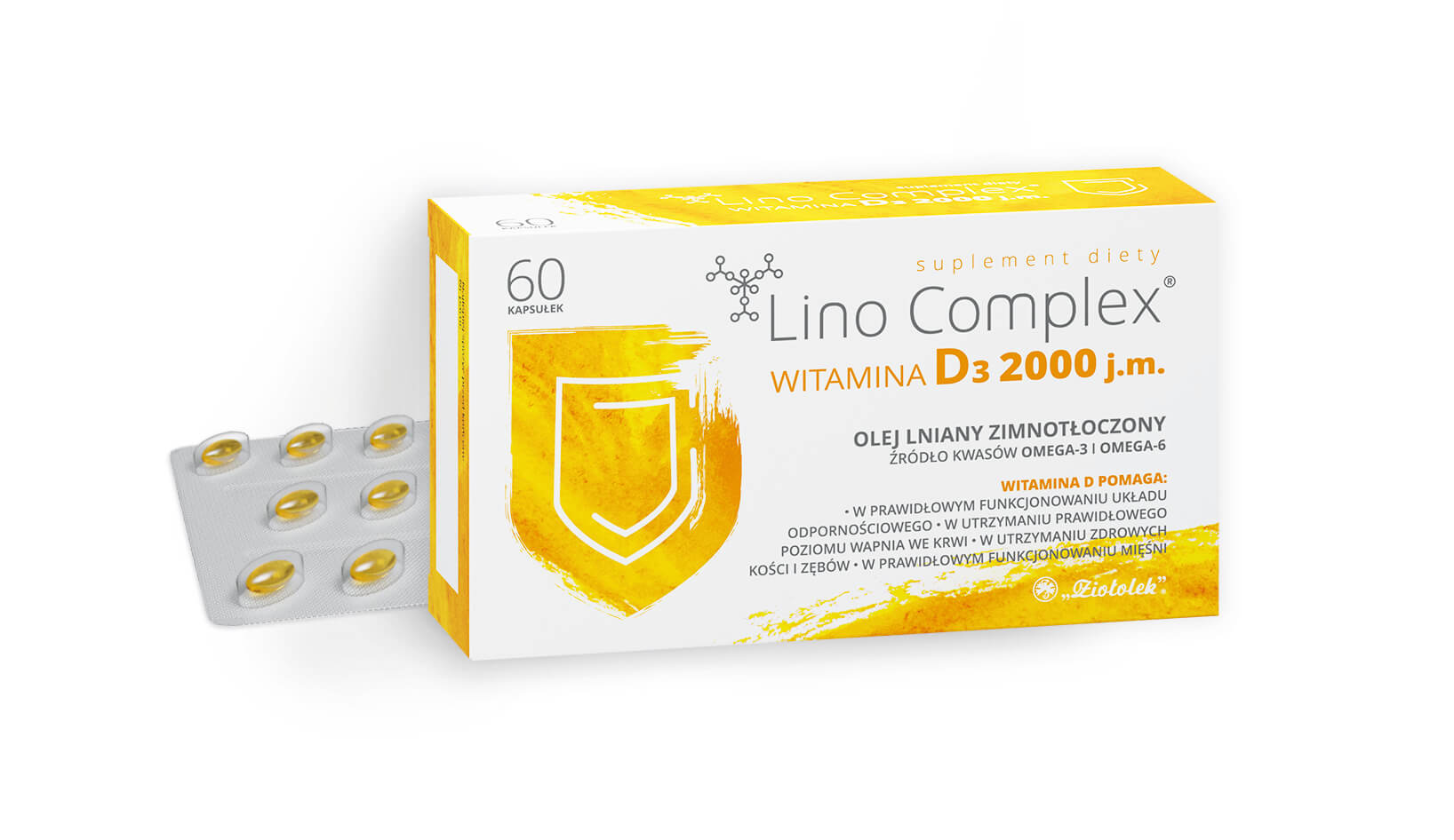 LinoComplex Witamina D3, kapsułki miękkie ze składnikami uzupełniającymi niedobory w diecie, 60 szt.