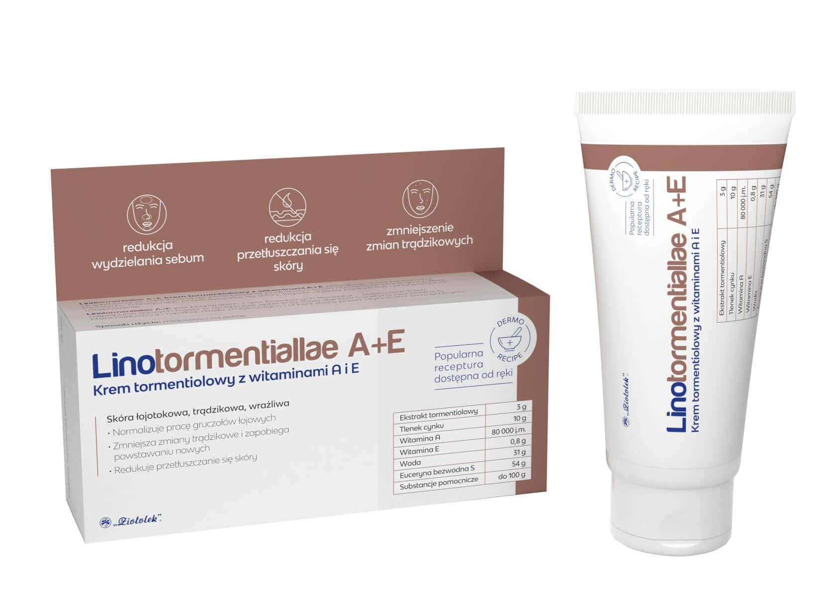 Linotormentiallae A+E Krem tormentiolowy , zmniejszający zmiany trądzikowe, 50 g