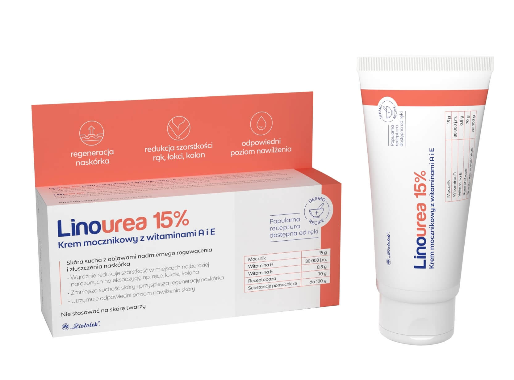 Linourea 15%, krem mocznikowy z wit. A i E redukujący szorstkość rąk, łokci i kolan, 50 g
