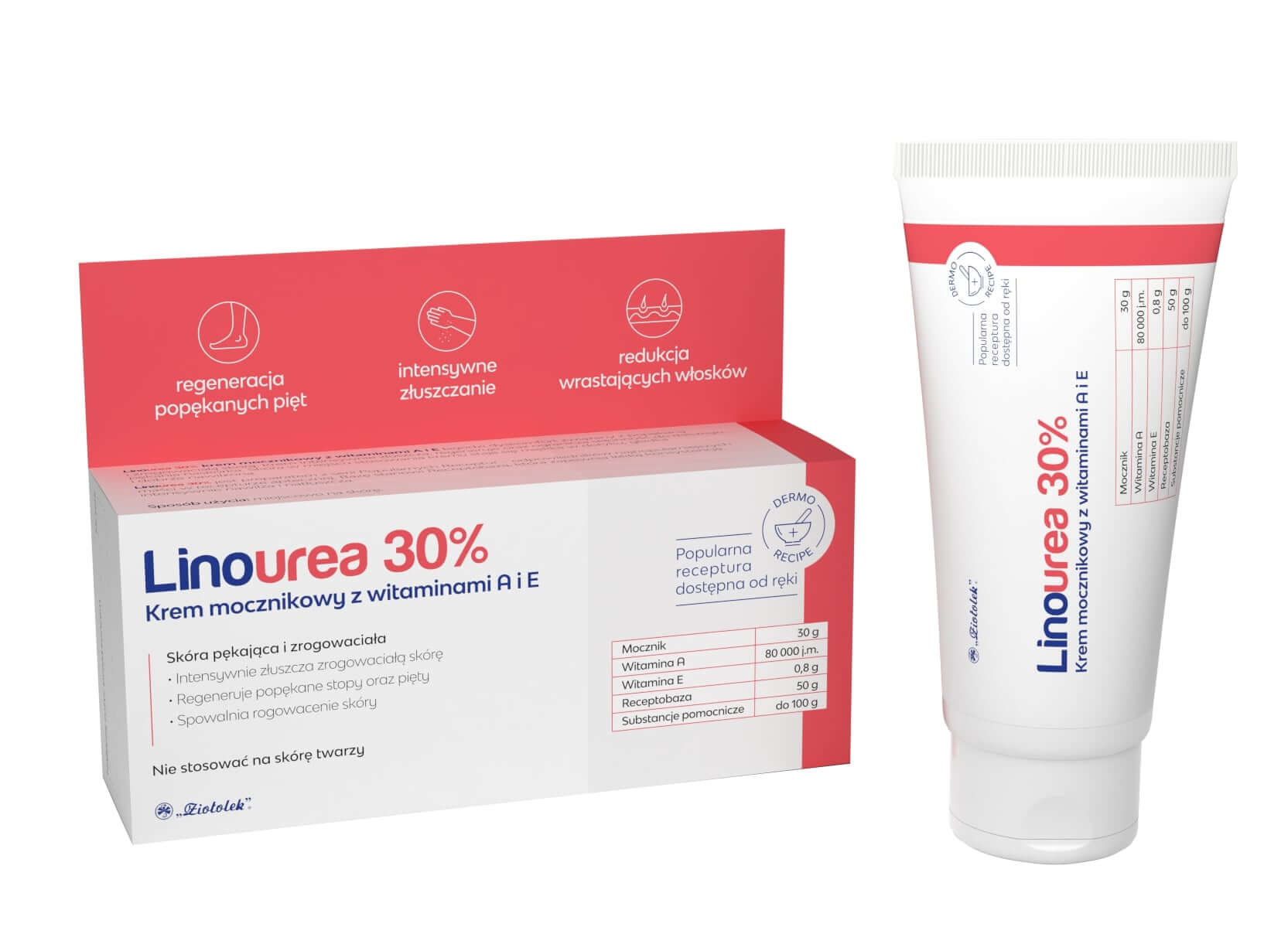 Linourea 30% Krem mocznikowy z wit. A i E , regenerujący popękane pięty, 50 g