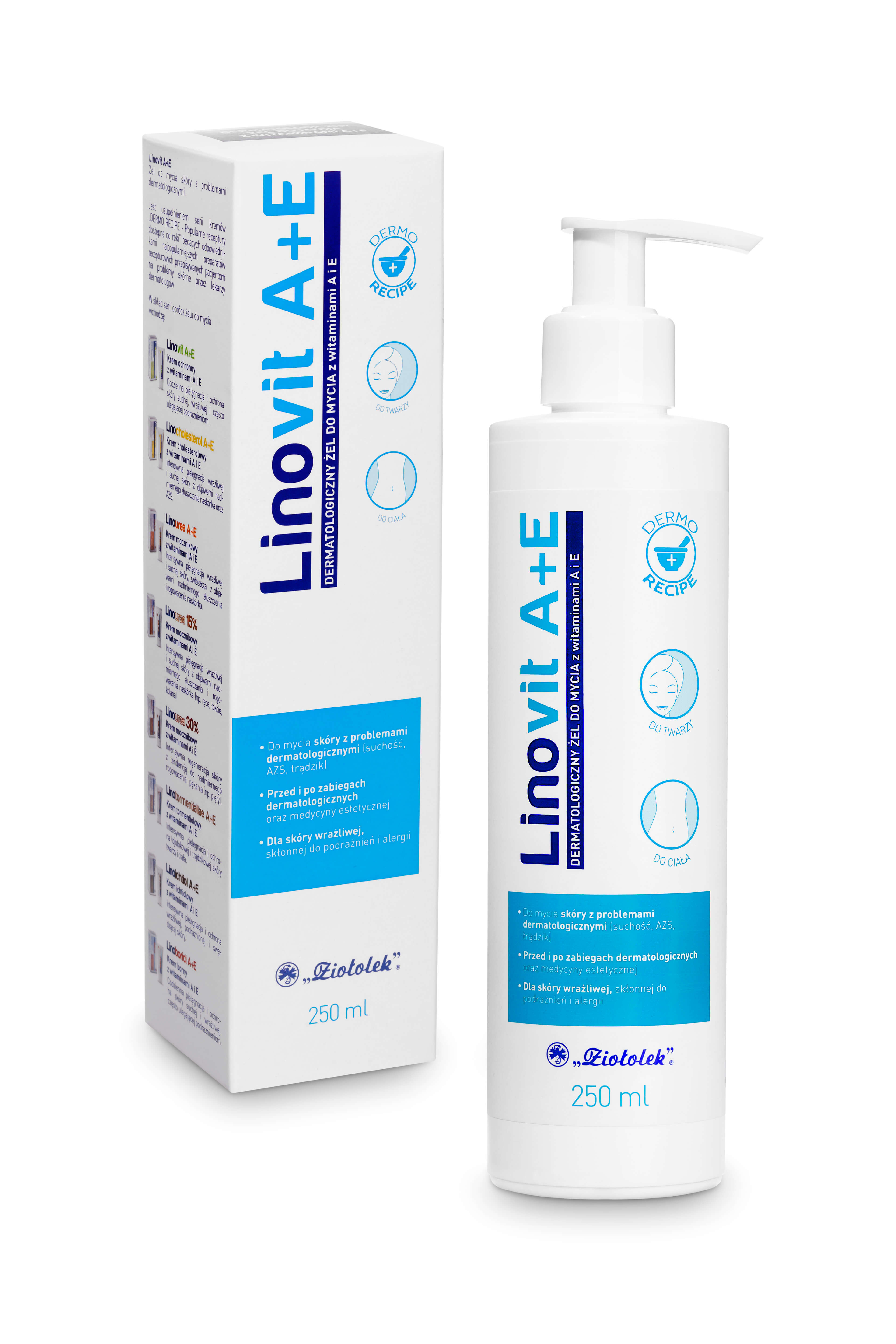 LINOVIT A+E Dermatologiczny żel , do mycia twarzy i ciała z witaminami A i E, 250 ml