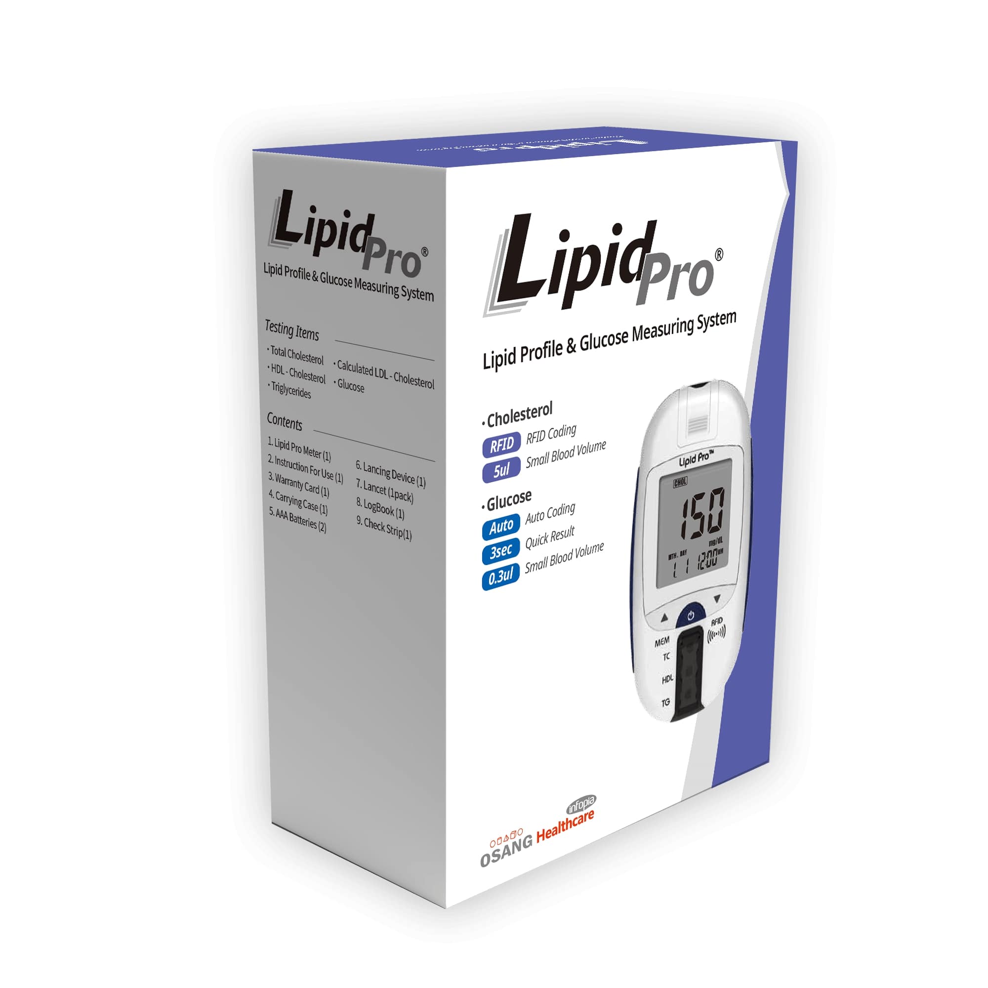 LipidPro, urządzenie do monitorowania poziomu glukozy i cholesterolu we krwi, 1 szt.
