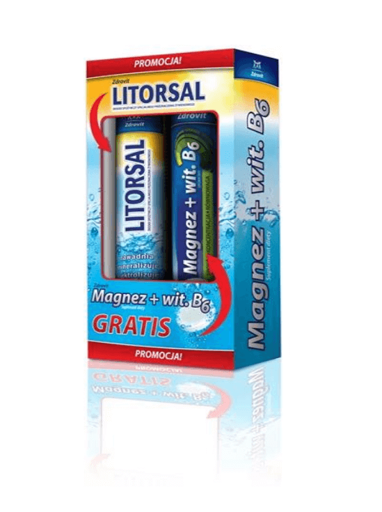 Zdrovit Litorsal i Zdrovit Magnez + Witamina  B6, tabletki musujące z elektrolitami, 2 x 24 szt.