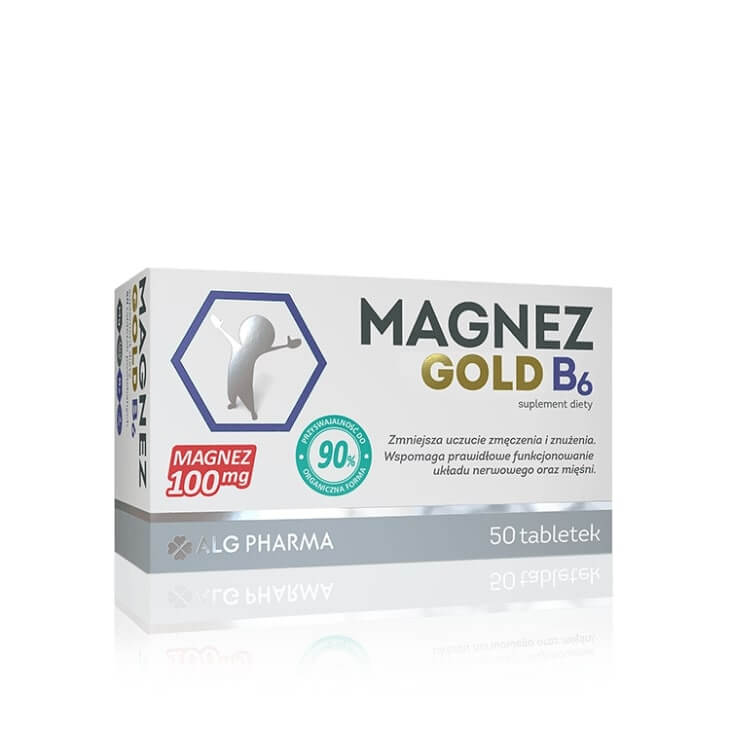 Magnez Gold B6, tabletki ze składnikami wspierającymi funkcjonowanie układu nerwowego, 50 szt.