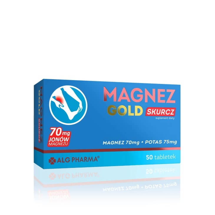 Magnez Gold Skurcz , tabletki ze składnikami uzupełniającymi codzienną dietę w magnez i potas, 50 szt.