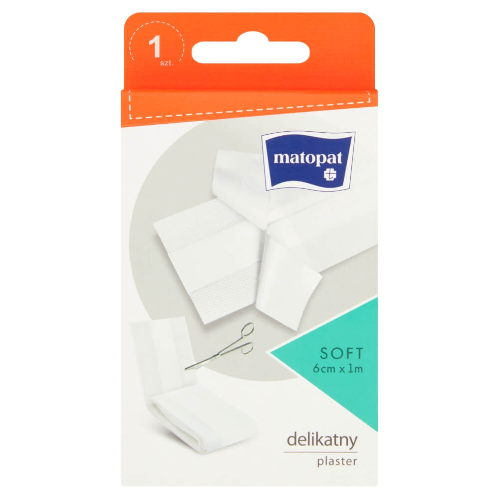Matopat Soft Plaster z opatrunkiem , włókninowy do skóry wrażliwej, 6 cm x 1 m, 1 szt.