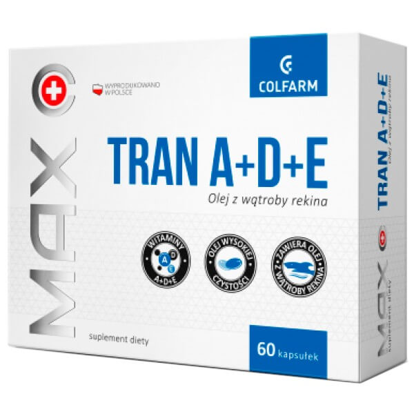 Tran A+D+E Max, kapsułki z olejem z wątroby rekina i witaminami, 60 szt.