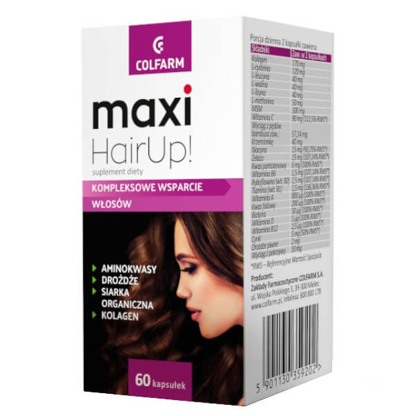 Maxi HairUp! , kapsułki ze składnikami wspierającymi włosy, 60 szt.