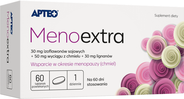 Menoextra APTEO, tabletki ze składnikami wspierającymi spokojny przebieg menopauzy, 60 szt.