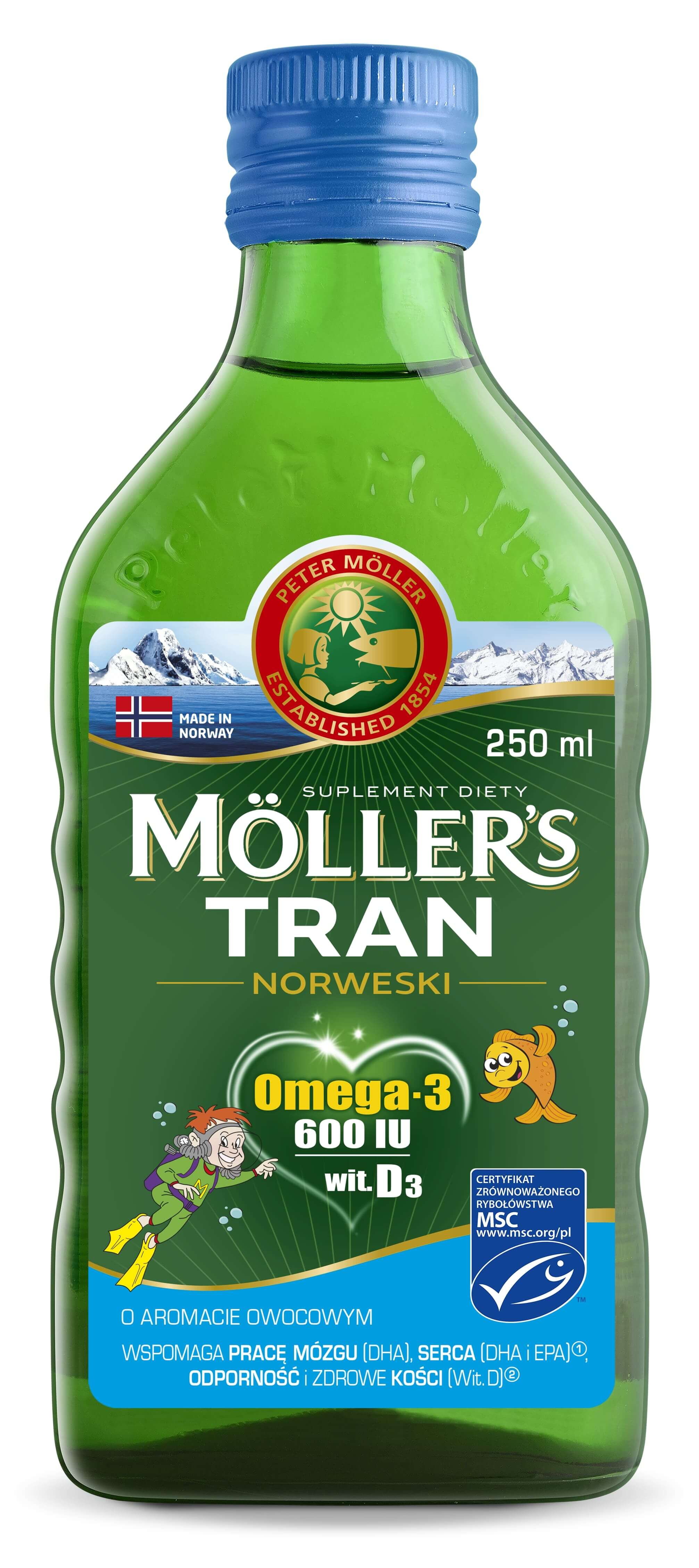 Mollers Tran Norweski, owocowy płyn, 250 ml