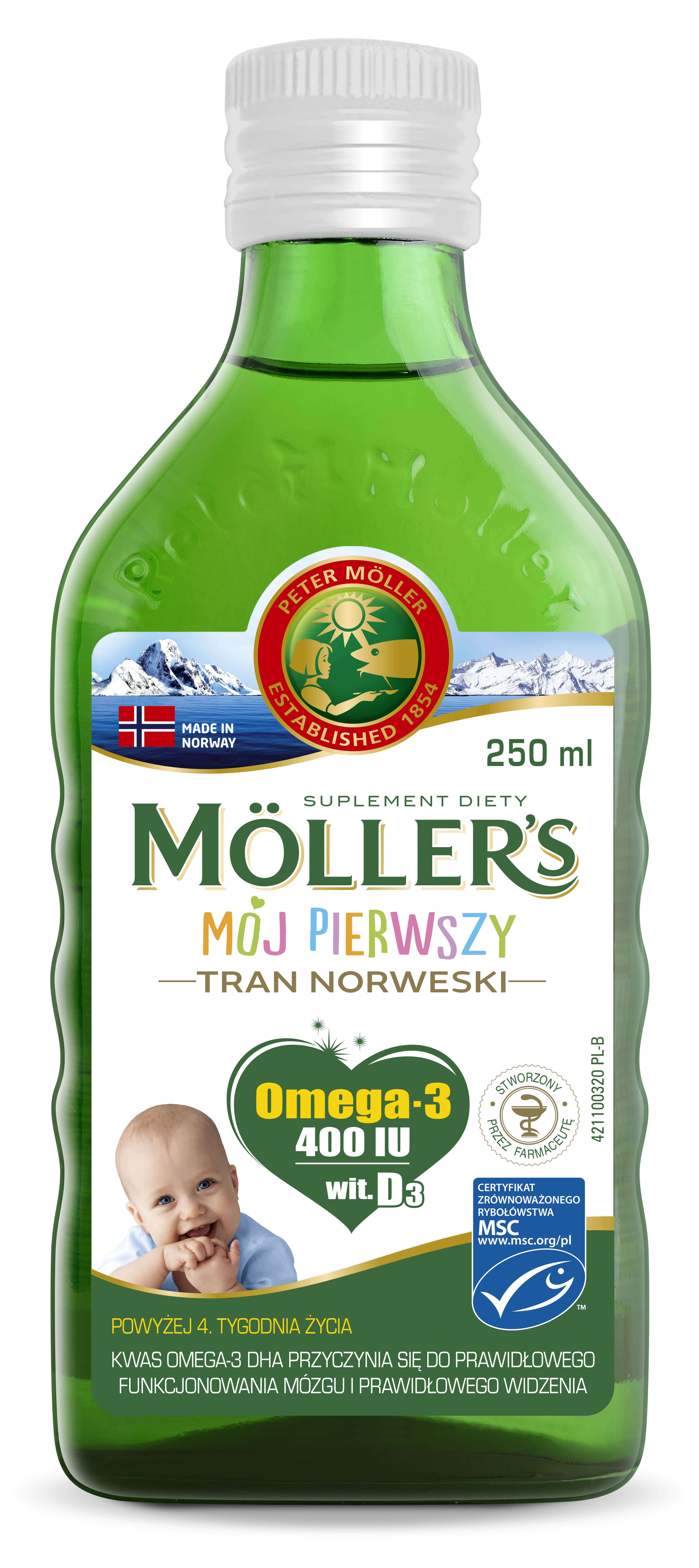 Mollers Mój Pierwszy Tran Norweski, płyn uzupełniający dietę w kwasy omega-3, 250 ml