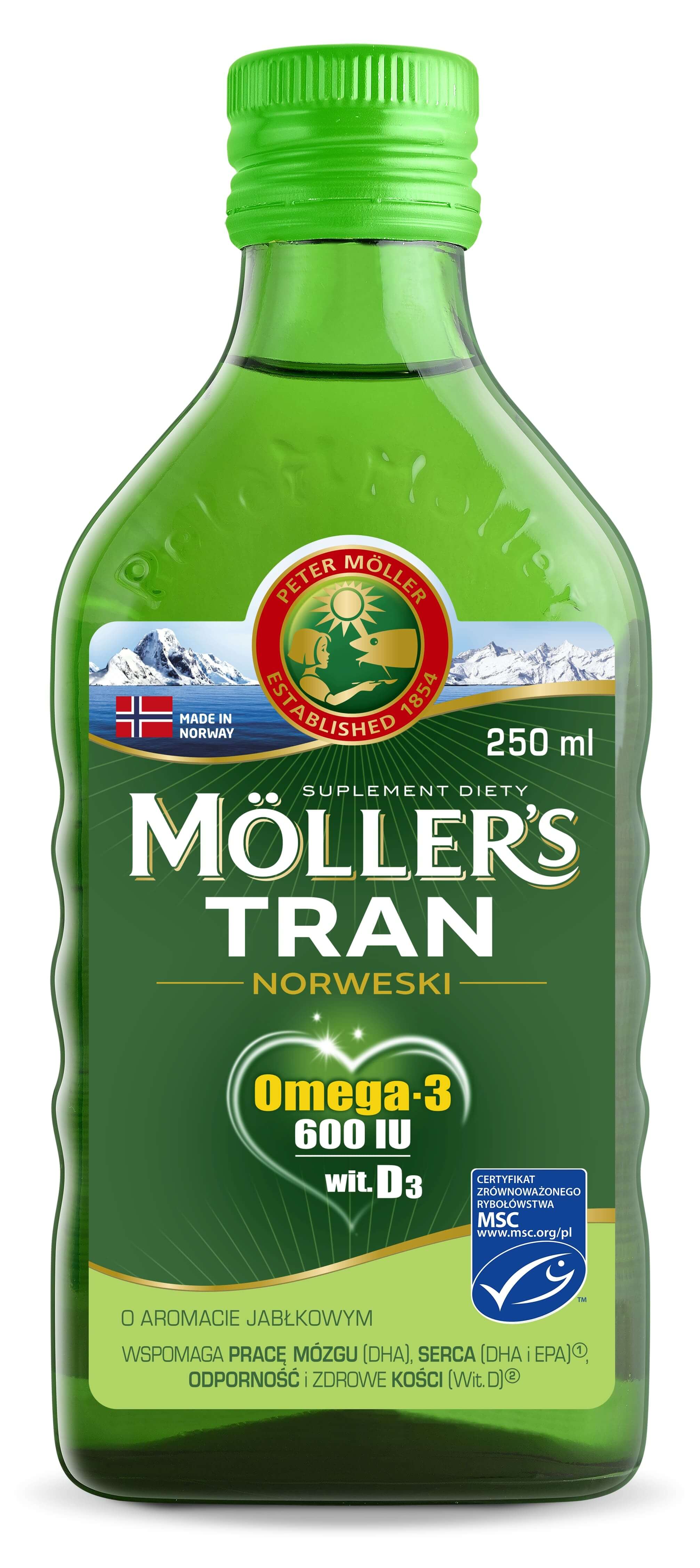 Mollers Tran Norweski, płyn o smaku jabłkowym, 250 ml