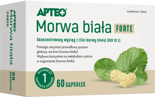 Morwa biała FORTE APTEO, kapsułki ze składnikami pomagającymi utrzymać prawidłowy poziom glukozy we krwi, 60 szt.
