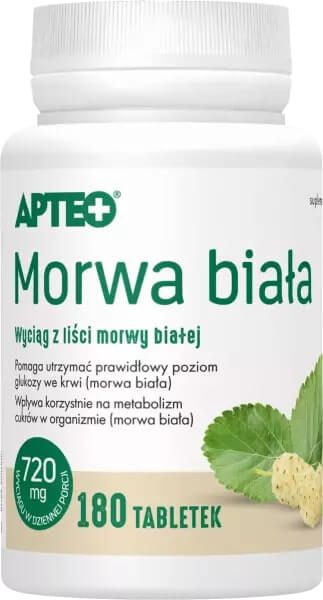 Morwa biała APTEO , tabletki ze składnikami wspierającymi odpowiedni poziom cukru we krwi, 180 szt.