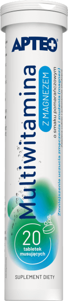 Multiwitamina z magnezem APTEO, tabletki musujące z witaminami i minerałami o smaku pomarańczowym, 20 szt.