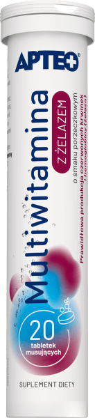Multiwitamina z żelazem tabletki musujące z witaminami i minerałami o smaku porzeczkowym, 20 szt.