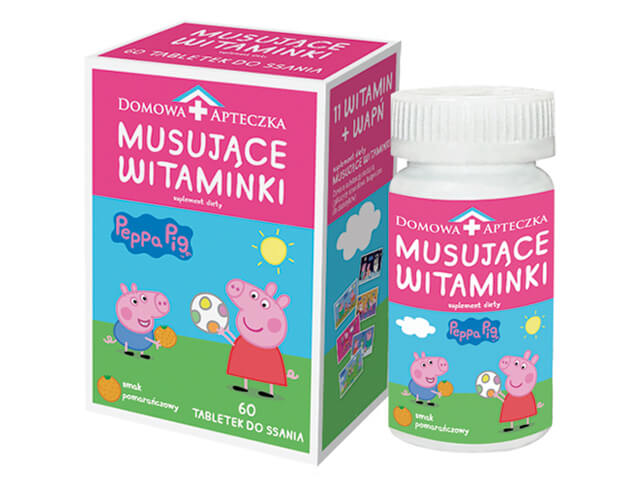 Musujące Witaminki Świnka Peppa, tabletki do ssania z kompleksem witamin dla dzieci, 60 szt.