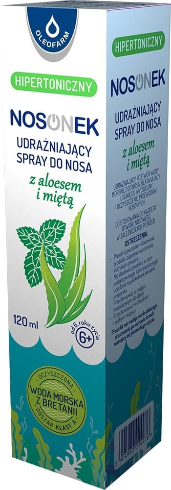 Nosonek, spray hipertoniczny do nosa z aloesem i miętą, 120 ml
