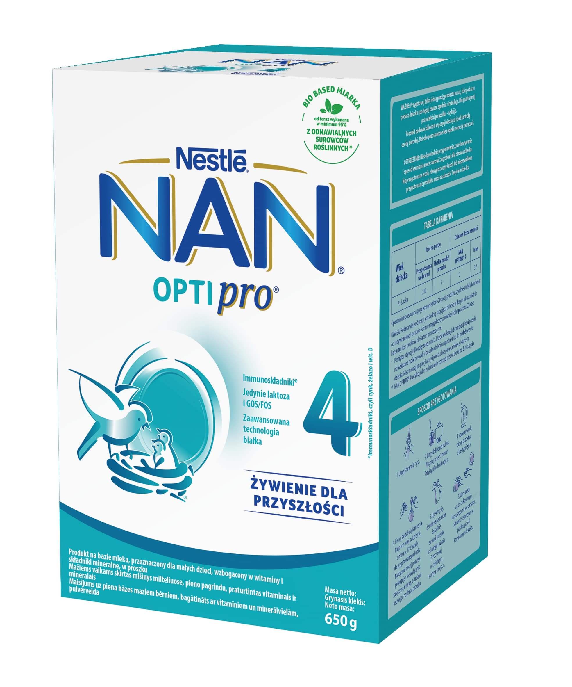 NAN Optipro 4, mleko modyfikowane junior dla dzieci po 2. roku życia, 650 g