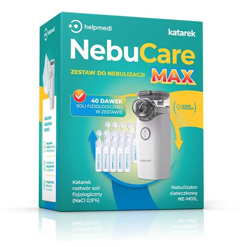 NebuCare MAX zestaw do nebulizacji: nebulizator siateczkowy + 40 dawek soli fizjologicznej