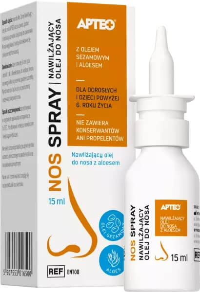 Nos Spray APTEO, olej nawilżający do nosa dla dorosłych i dzieci powyżej 6 roku życia, 15 ml