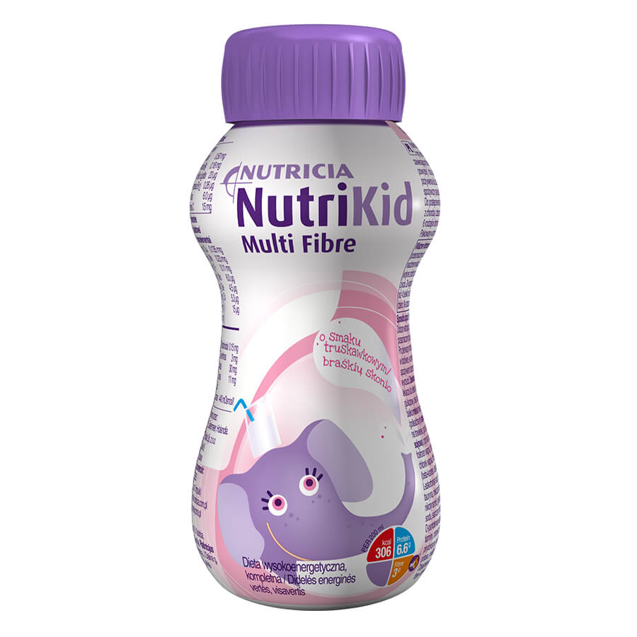 NutriKid Multi Fibre , płyn wspierający odżywianie od 1 roku życia o smaku truskawkowym, 200 ml