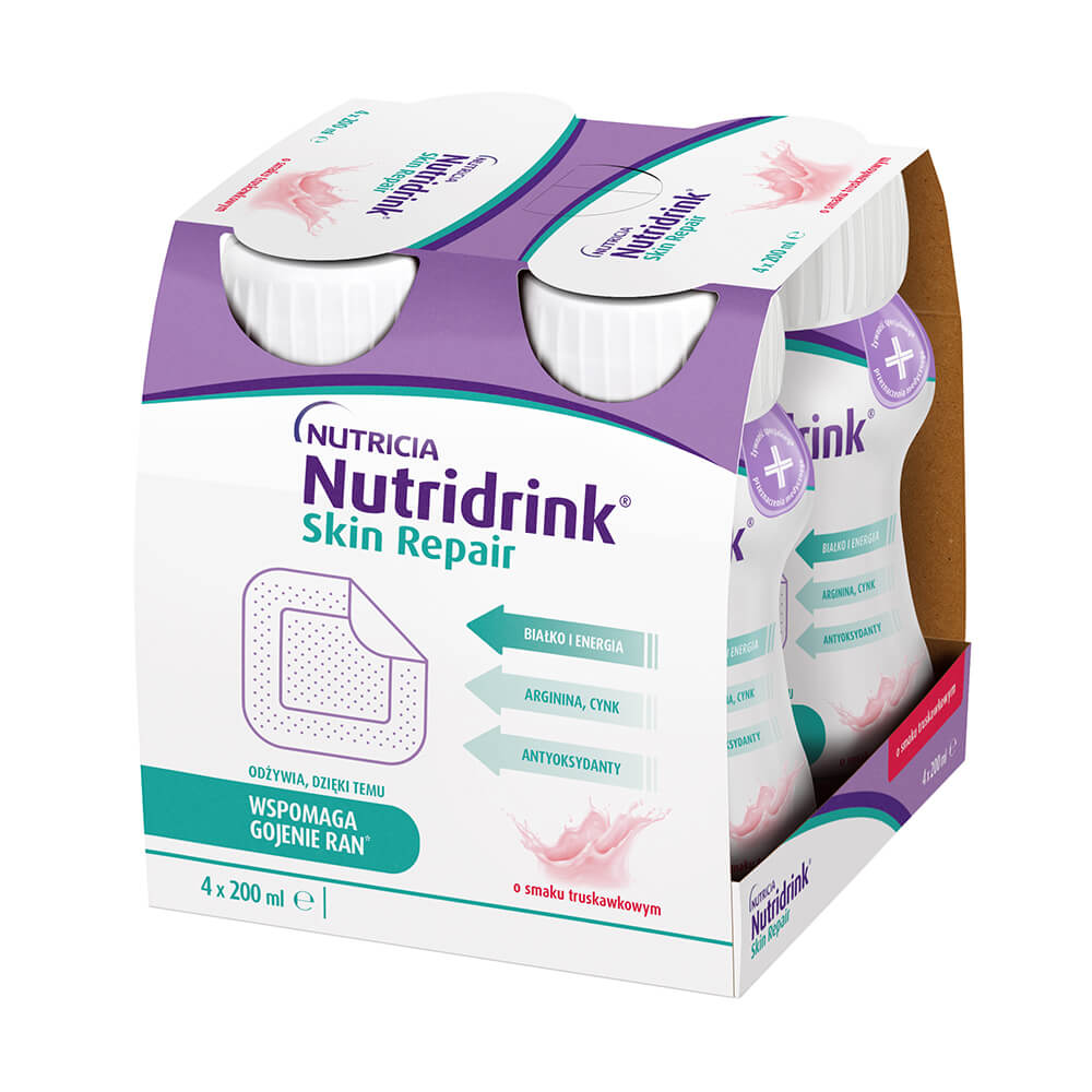 Nutridrink Skin Repair, o smaku truskawkowym, 4 x 200 ml
