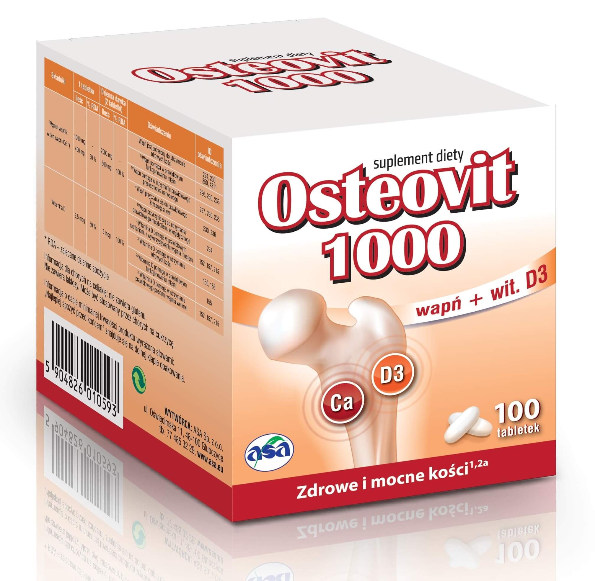 Osteovit 1000 , tabletki ze składnikami na zdrowe i mocne kości, 100 szt.