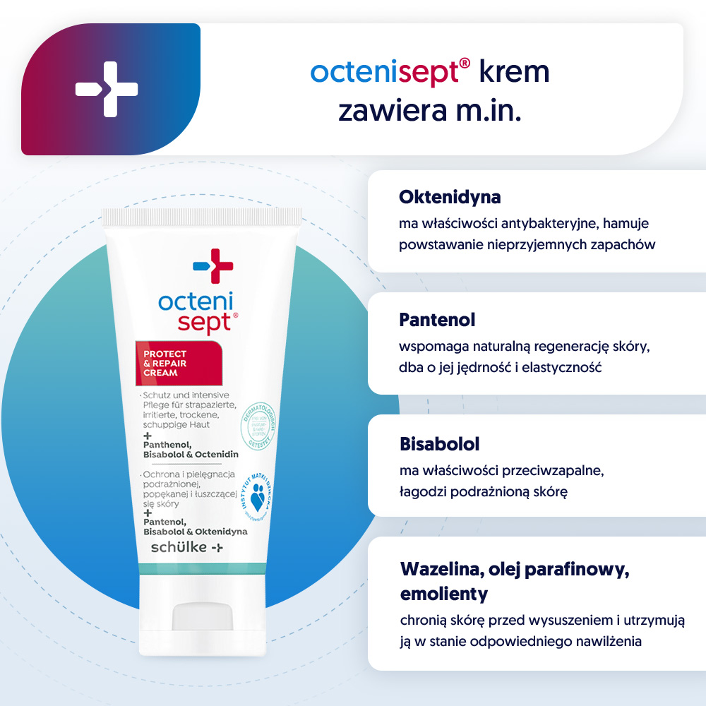 Octenisept Protect & Repair, krem łagodzący suchą, popękaną skórę, 50 ml