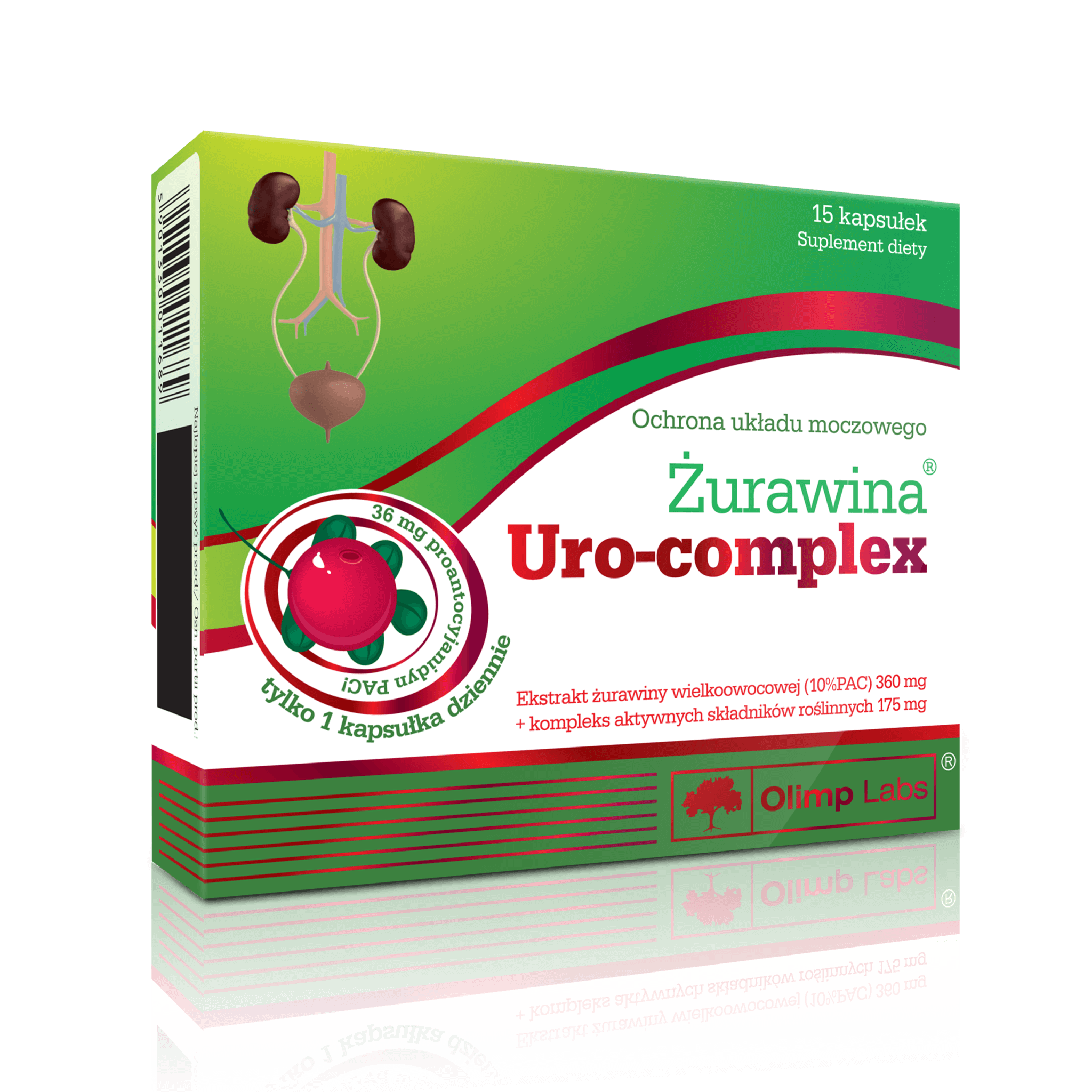 Olimp Żurawina Uro-Complex, kapsułki ze składnikami wspierającymi funkcjonowanie układu moczowego, 15 szt.