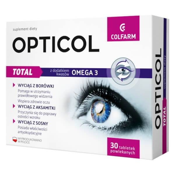 Opticol Total, tabletki powlekane ze składnikami pomagającymi w utrzymaniu prawidłowego widzenia, 30 szt.