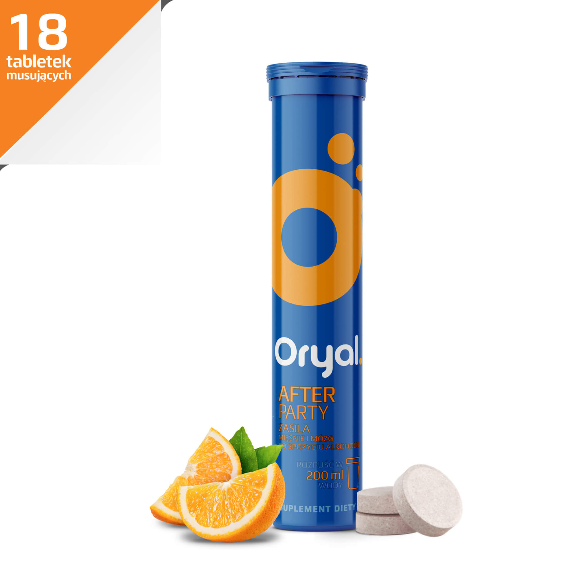 Oryal After Party tabletki musujące z witaminami zmniejszające objawy kaca, 18 szt.
