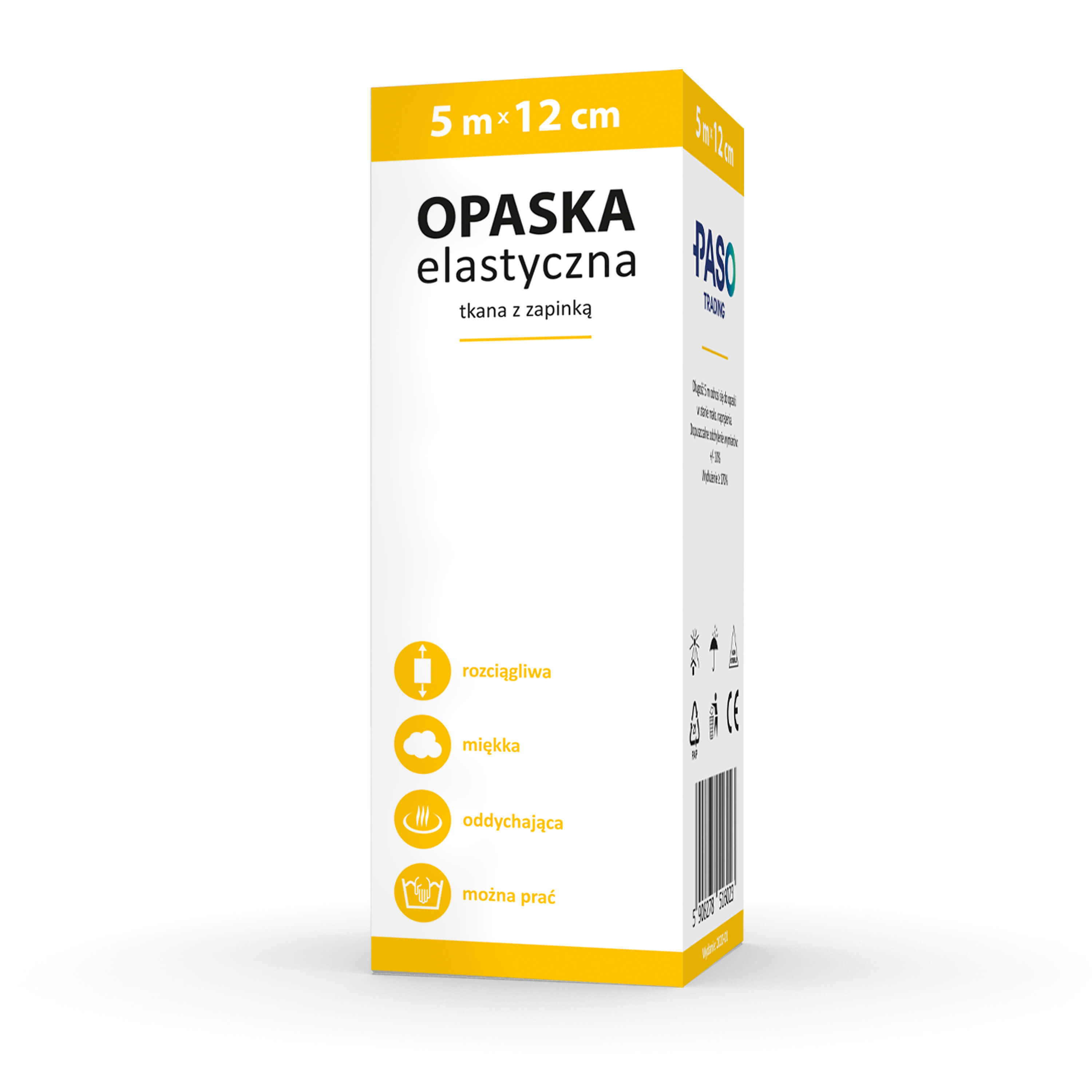 PASO Opaska  elastyczna tkana z zapinką, 5 m x 12 cm, 1 szt.