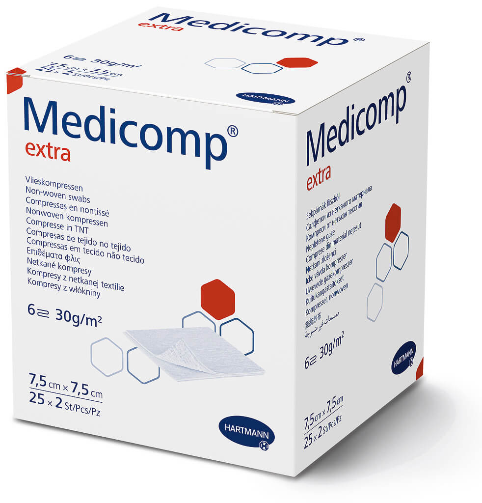 Kompresy MEDICOMP EXTRA , 6-warstwowe jałowe, 7,5 x 7,5 cm, 50 szt.
